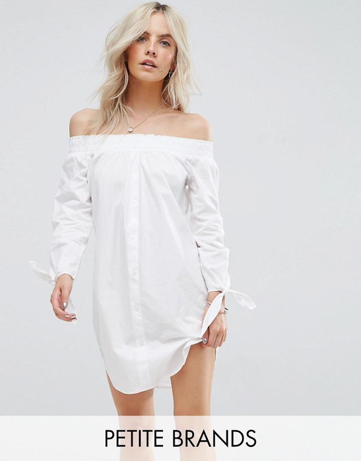 New Look Petite Poplin Bardot Dress - White