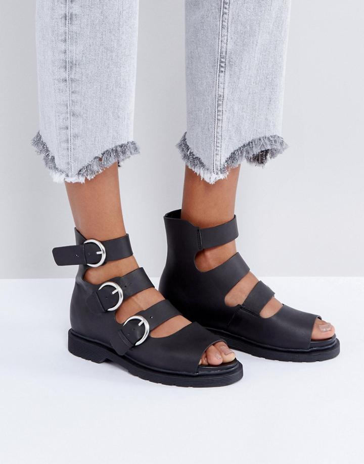 Asos Attraction Buckle Peeptoe Boots - Black