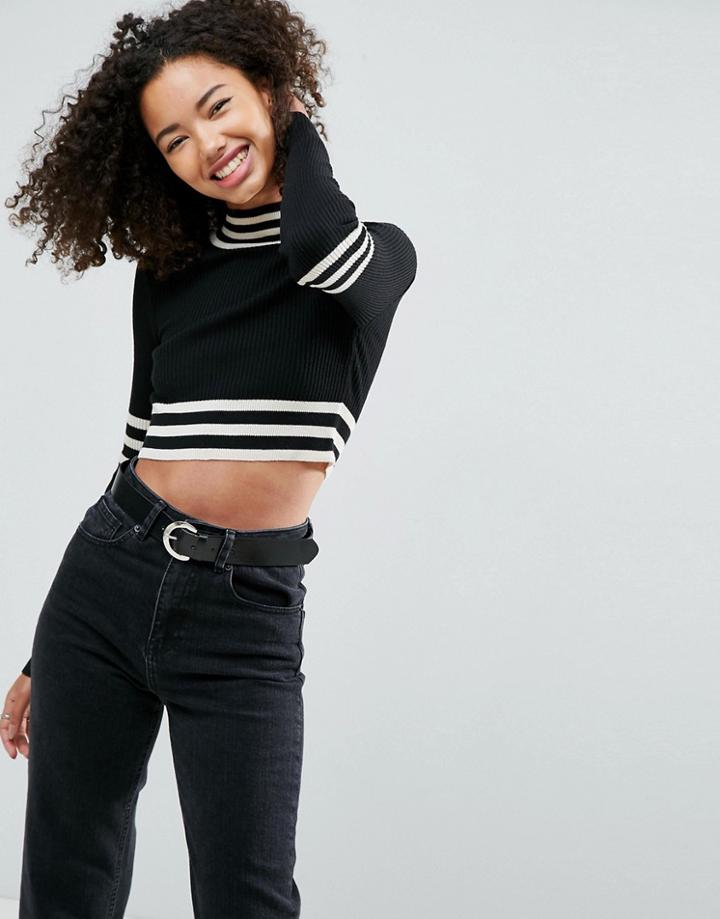 Asos Crop Sweater With Stripes - Black