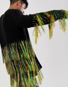 Asos Design Knitted Oversized Cardigan With Neon Tassels In Black-multi