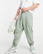 Asos Design Organic Set Oversized Wide Leg Sweatpants With Pressed Pleat In Green