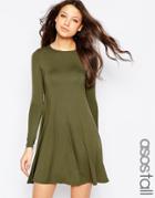 Asos Tall Swing Dress With Long Sleeves And Seam Detail - Green