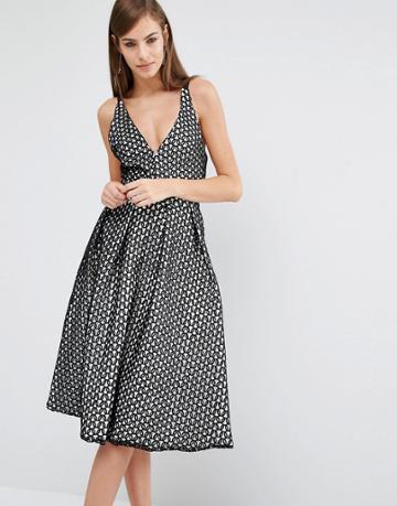 The 8th Sign Lace V-neck Skater Midi Dress - Black