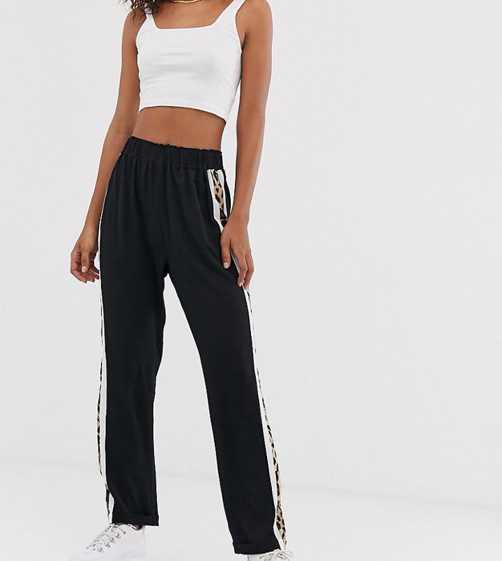 Brave Soul Tall Kiss Pants With Leopard Side Stripe-black