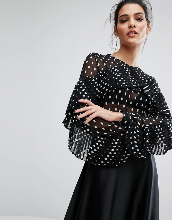 Keepsake Polka Print Top - Black