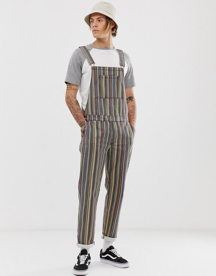 Asos Design Slim Overalls In Washed Stripe-green