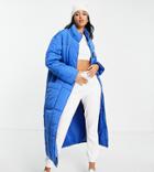 Asos Design Tall Quilted Longline Puffer Coat In Cobalt-blues