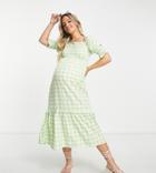 Violet Romance Maternity Shirred Bust Midi Dress In Green Gingham