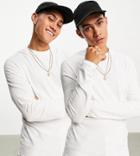Asos Design Cotton Blend 2 Pack Long Sleeve T-shirt With Crew Neck - White