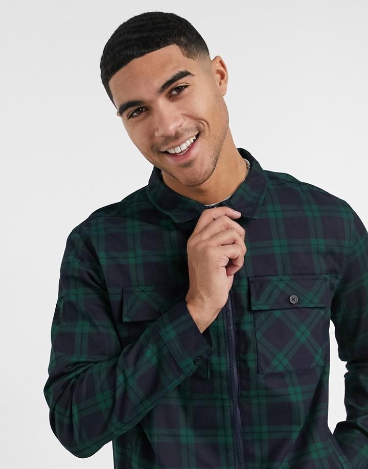 Another Influence Zip Up Over Shirt In Green Plaid