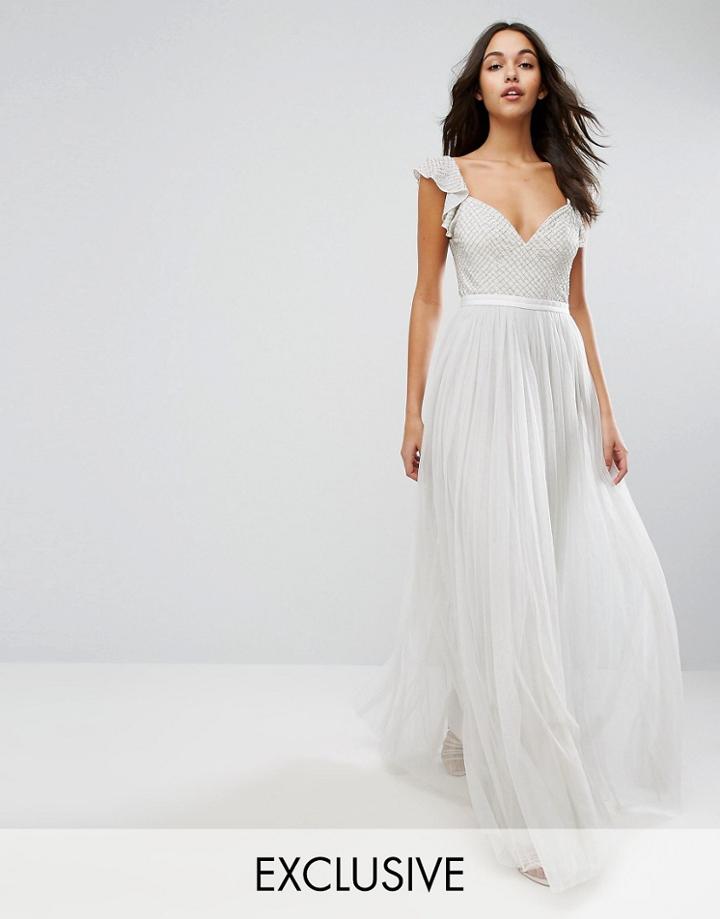 Needle & Thread Swan Tulle Maxi Dress With Frill Sleeve - Green