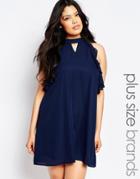 Truly You Sleeveless Frill Detail Shift Dress - Navy