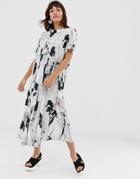 Asos White Block Floral Ruched Maxi Dress - Green