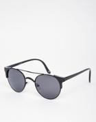 Asos Round Sunglasses With Black Shoulder Detail - Black