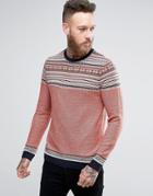 Asos Knitted Sweater With Pattern Design In Beige - Beige