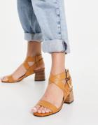 River Island Strappy Block Heel Sandal In Tan-brown