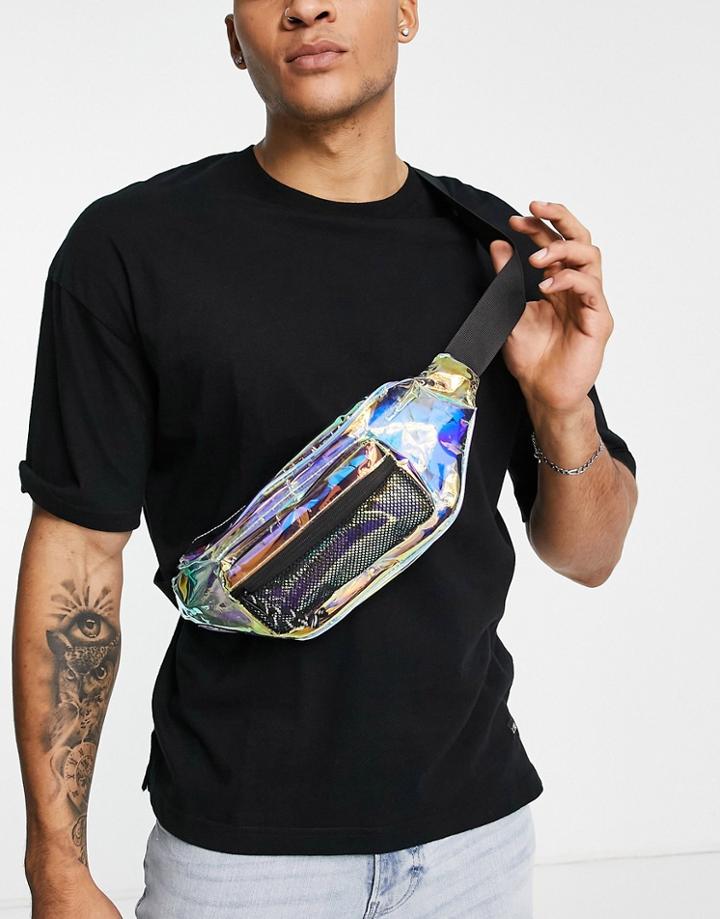 Topman Irridecent Crossbody Fanny Pack In Silver