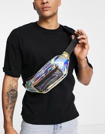Topman Irridecent Crossbody Fanny Pack In Silver