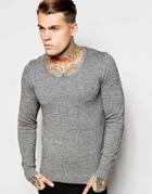Asos Muscle Fit Scoop Neck Sweater In Cotton - Black Twist