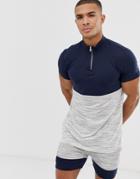 Asos Design Two-piece T-shirt With Zip Neck And Interest Fabric Color Block In Navy - Navy