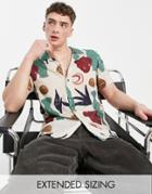 Asos Design Camp Collar Shirt In Sketchy Abstract Print-neutral