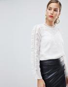 River Island Embroidered Lace Blouse In White-cream