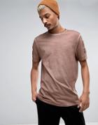 Asos Super Longline T-shirt With Tonal Taping In Brown Wash - Brown