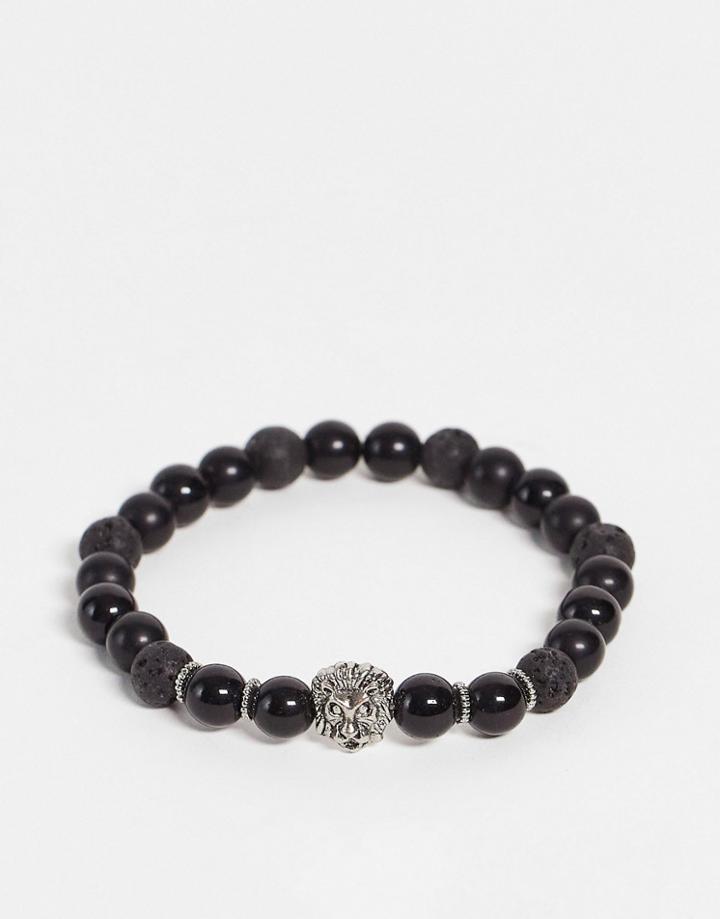 Asos Design Festival Beaded Bracelet With Lions Head In Black