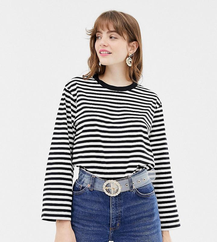 Monki Oversized Long Sleeved Top In Black Stripe - Black