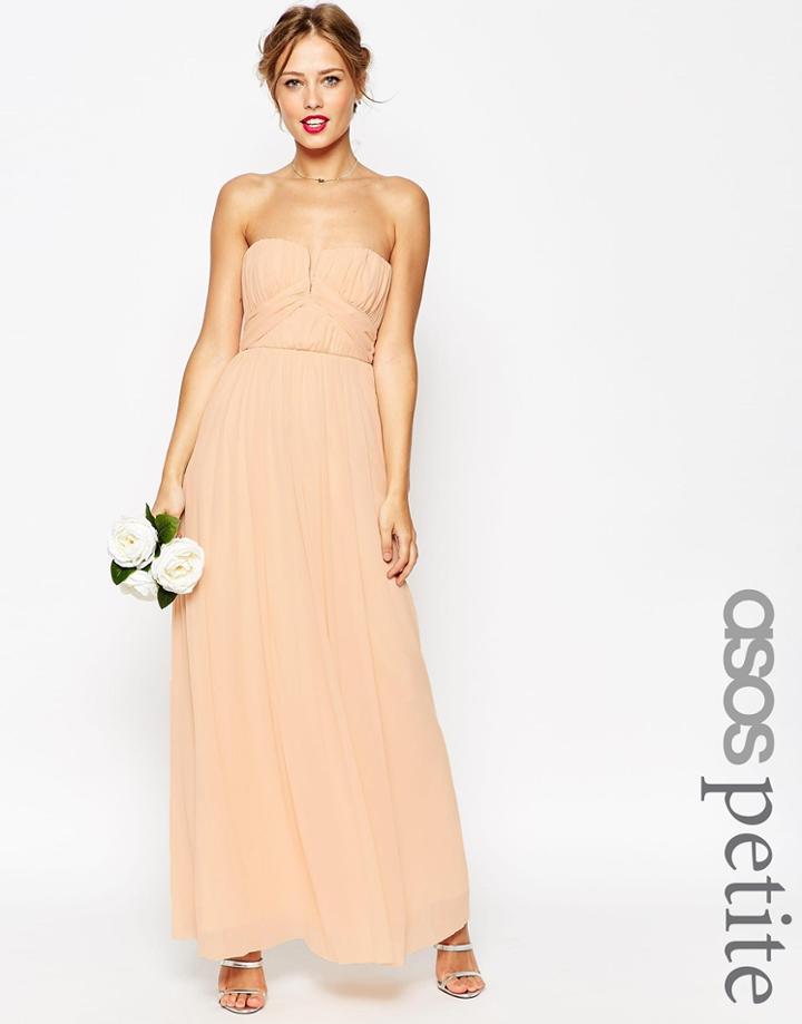 Asos Petite Wedding Ruched Bodice Bandeau Maxi Dress - Nude
