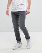 Solid Slim Fit Jeans In Mid Gray Wash With Stretch - Blue