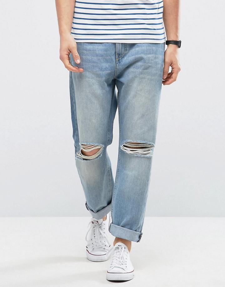 Kiomi Relaxed Fit Jeans With Ripped Knee - Blue