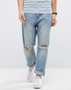 Kiomi Relaxed Fit Jeans With Ripped Knee - Blue