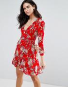 Wyldr Wicked Games Floral Printed Wrap Dress With Frill - Red