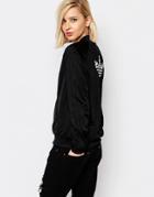 Adidas Originals 3 Stripe Bomber Jacket With Inked Print Trefoil Logo Back - Black