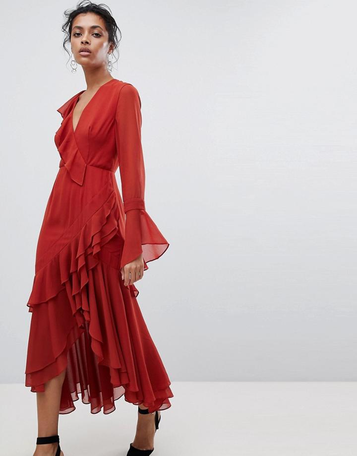 C/meo Collective Ruffle Wrap Dress - Red