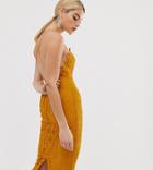 Asos Design Tall Square Neck Midi Pencil Dress In Lace-multi