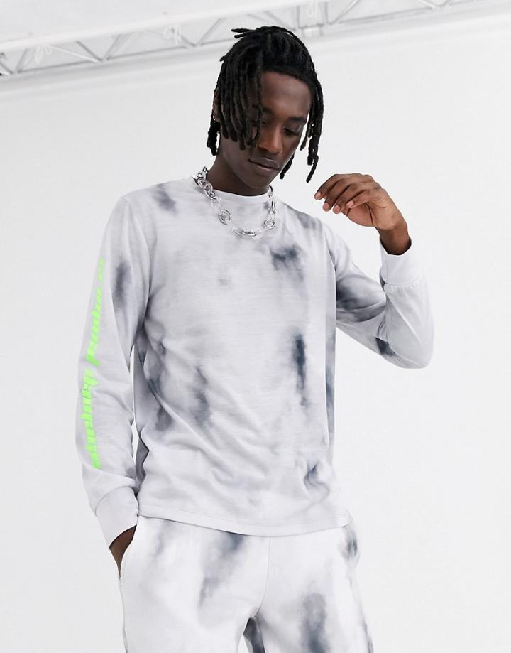 Criminal Damage Long Sleeve T-shirt In Tie Dye With Logo-gray