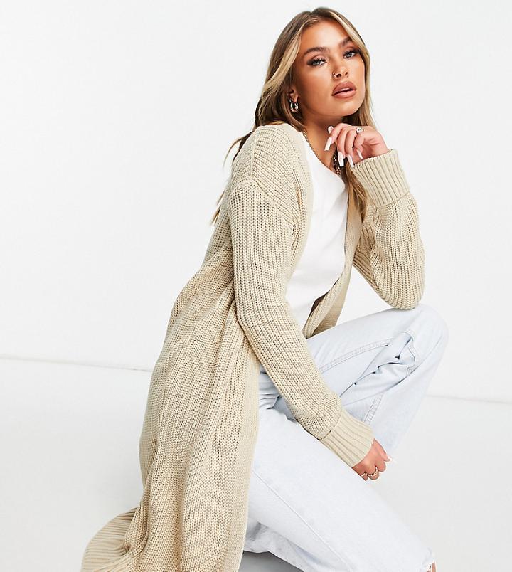 Missguided Longline Cardigan In Beige-neutral