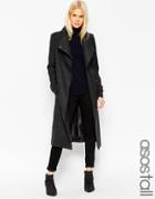 Asos Tall Coat With Funnel Neck And Belt - Camel