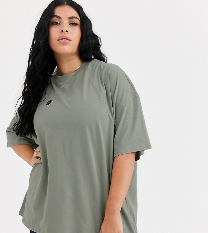 Asos Design Curve Super Oversized T-shirt In Sage