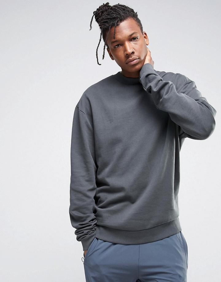 Asos Oversized Longline Sweatshirt With Extra Long Sleeves - Green