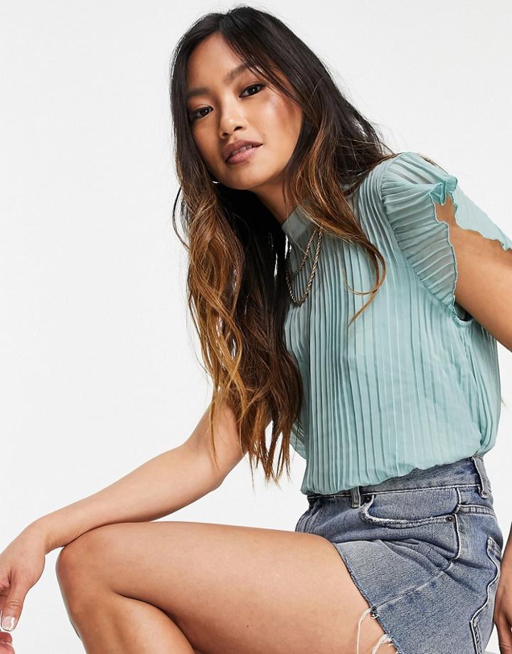 Asos Design Short Sleeve Pleated Top Dusty Blue-no Color