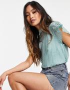Asos Design Short Sleeve Pleated Top Dusty Blue-no Color