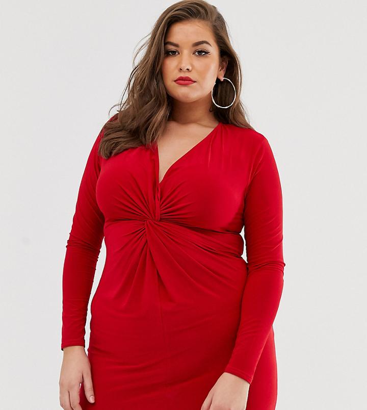 Koco & K Plus Knot Front Soft Touch Mini Dress In Red - Red