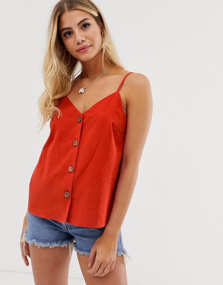 Asos Design Button Through Linen Cami-red
