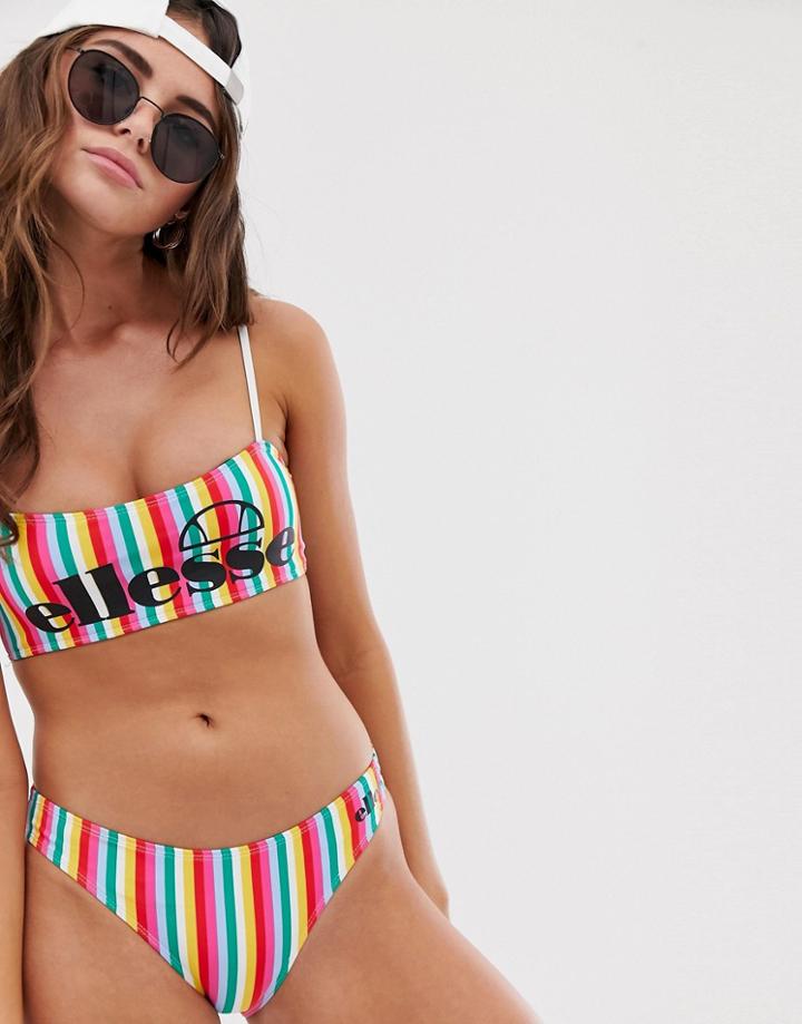 Ellesse Crop Bikini Top In Rainbow Stripe - Multi