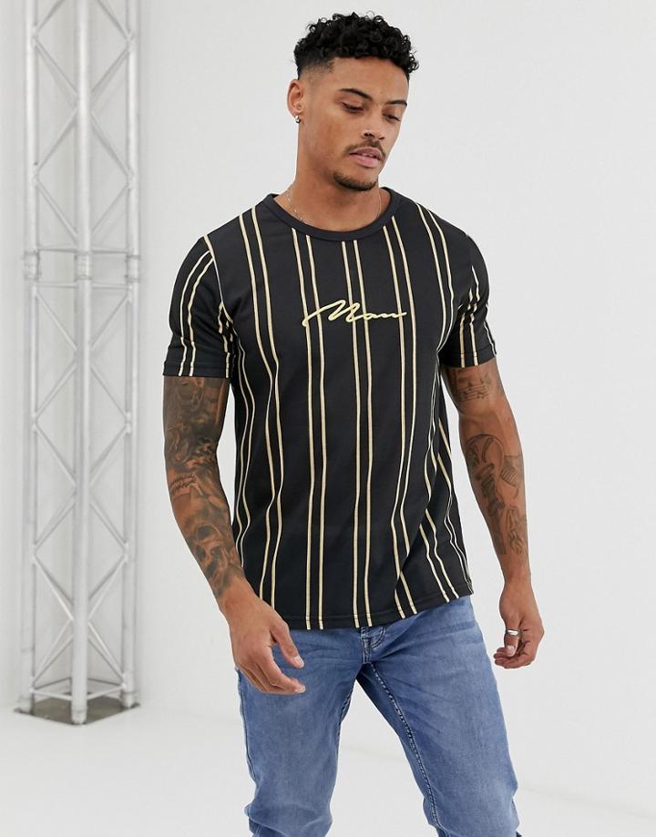 Boohooman Vertical Stripe T-shirt In Black - Black
