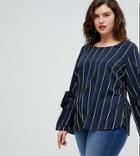 Junarose Striped Woven Top With Tie Sleeve - Navy