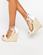 Daisy Street Tie Up Wedge Espadrilles - White